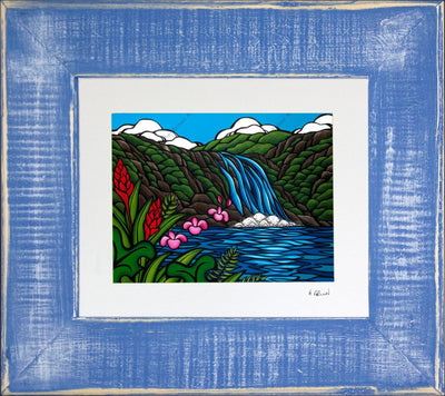 Heather Brown - Waimea Falls painting in a recycled frame.