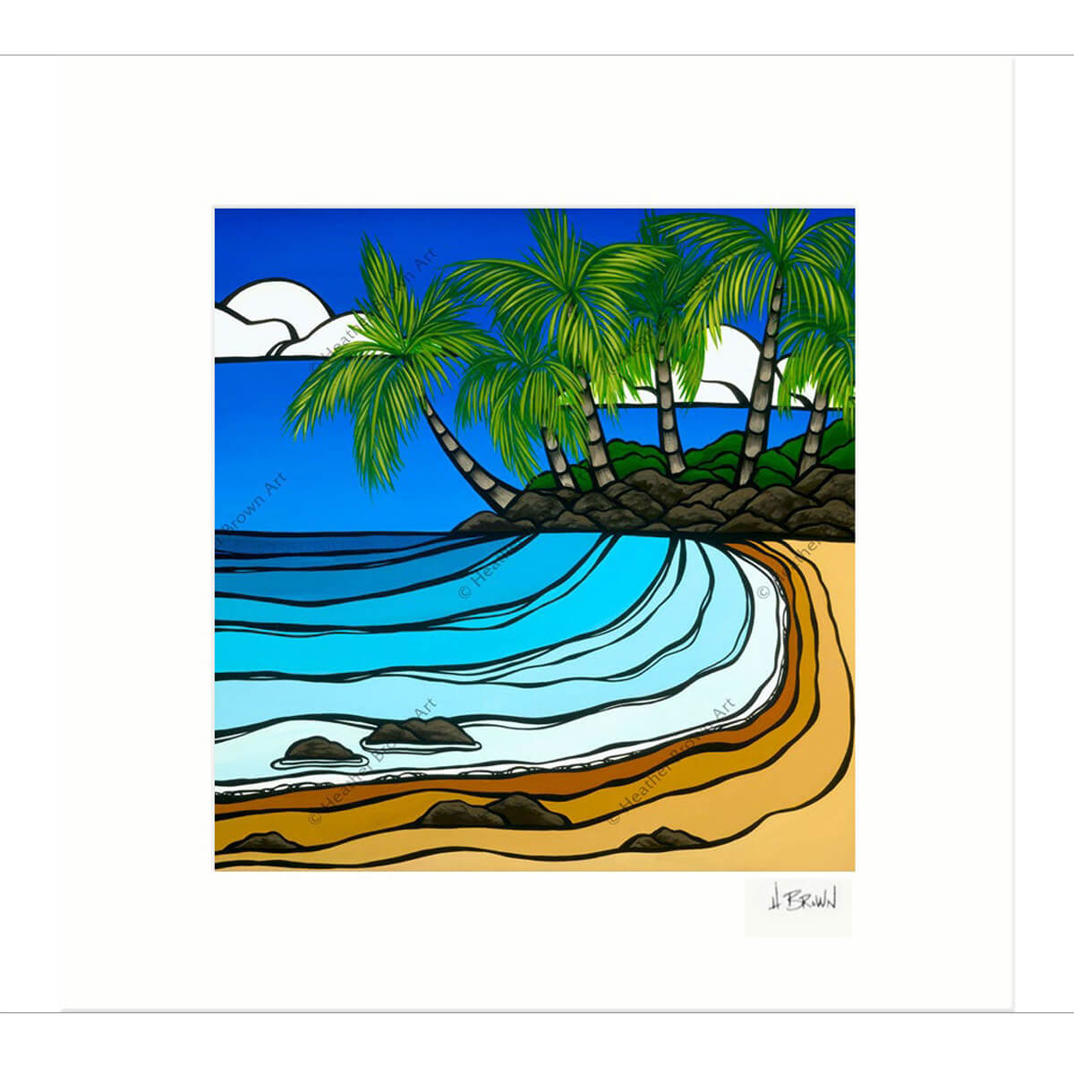 Matted print of Calm Waters by tropical beach artist Heather Brown