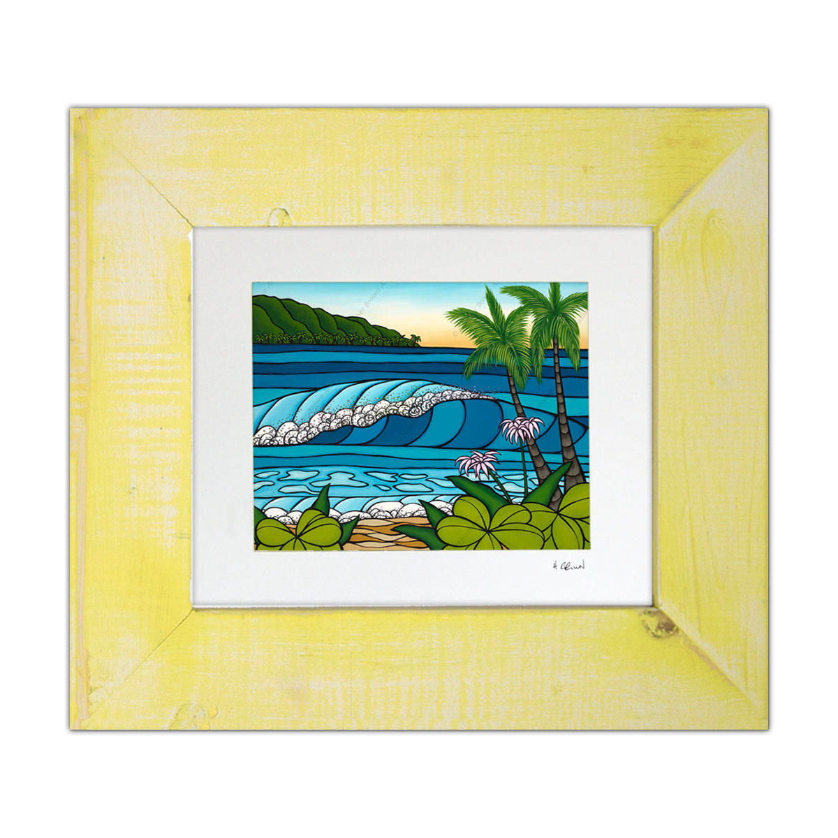 Rainbow Spray by Hawaii Surf Artist Heather Brown - Classic Yellow Frame