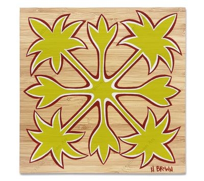 Hawaiian Quilts - Bamboo wood print of a traditional pattern used in Hawaiian quilts by tropical artist Heather Brown