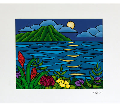 Full Moon Over Diamond Head - Matted Print by Heather Brown