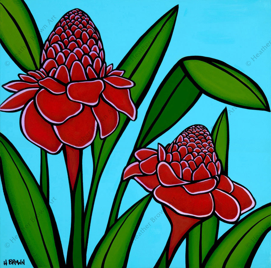 Painting of Torch Ginger Flowers by Hawaii artist Heather Brown is part two of the "Hawaiian Botanicals" series.