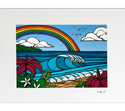 Matted print of Heather Brown's beach art North Shore Rainbow