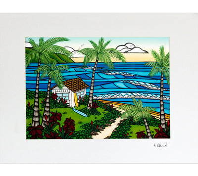 Matted print of Hawai'i Hale by surf artist Heather Brown