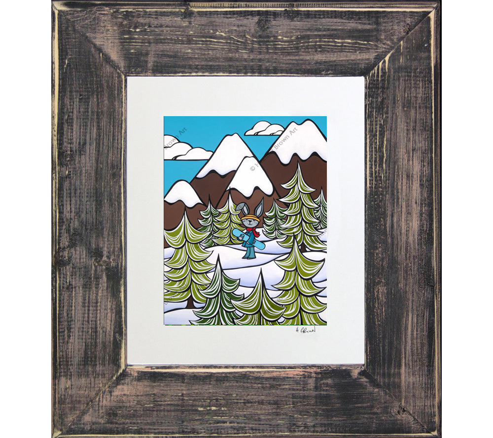 Snow Bunny - Matted Print on Paper with Classic Dark Grey, Reclaimed Wood Frame by Heather Brown