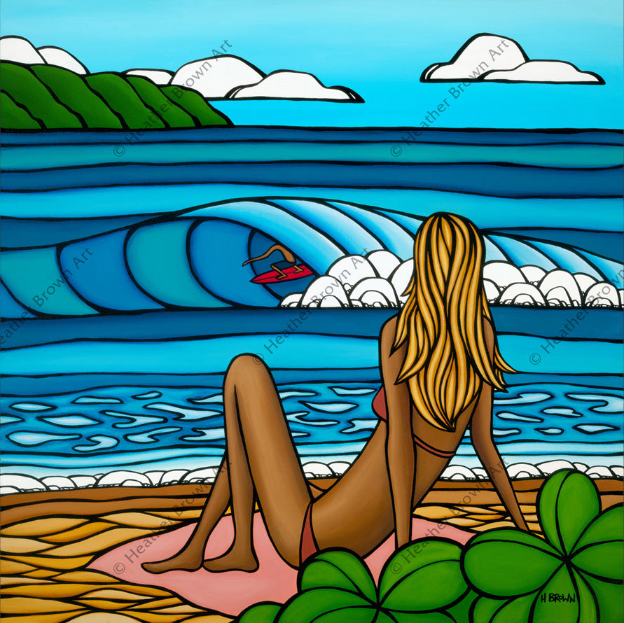 Painting by Heather Brown featuring a couple out for a day of surfing and enjoying the Hawaiian beaches.