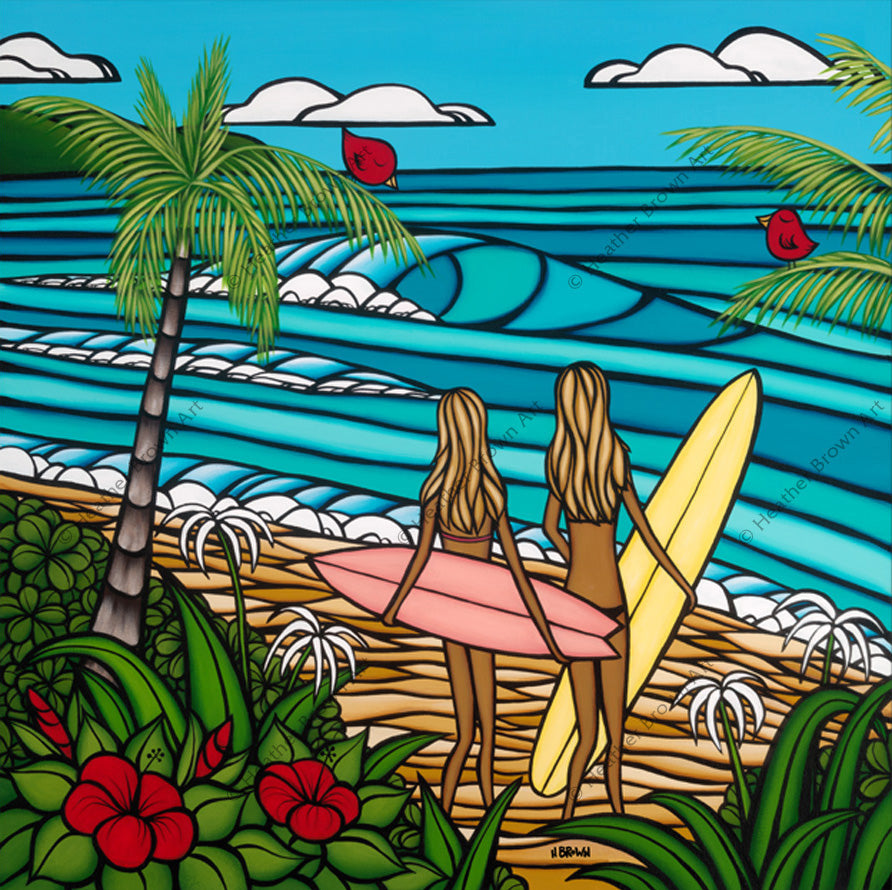 Surf Sisters - Growing up on the North Shore of Oahu, enjoying life in the sun and surf by Hawaii surf artist Heather Brown
