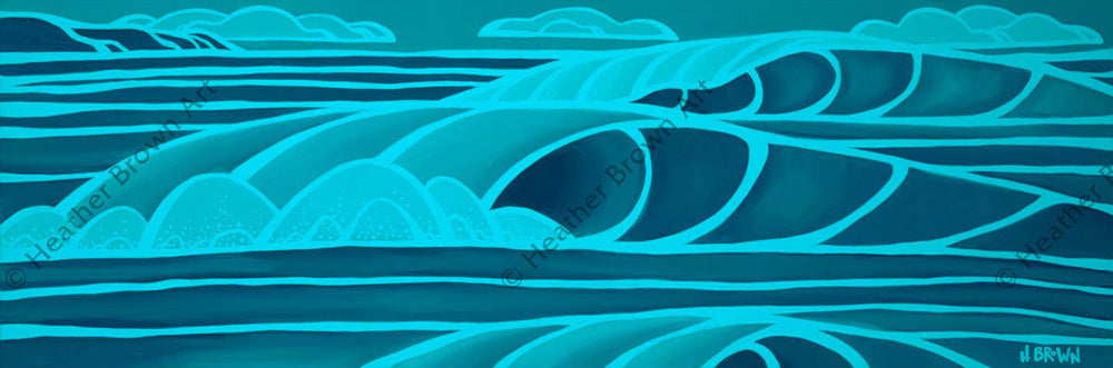 The beautiful turquoise waves rolling in just before sunrise by wave artist Heather Brown