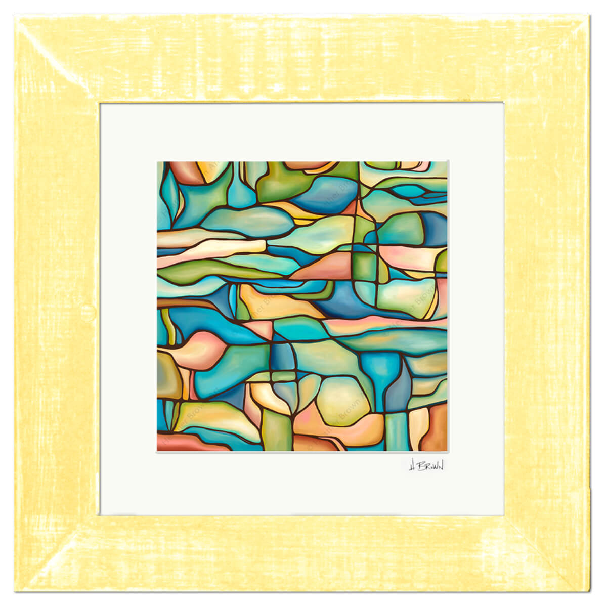 heather brown matted framed abstract artwork