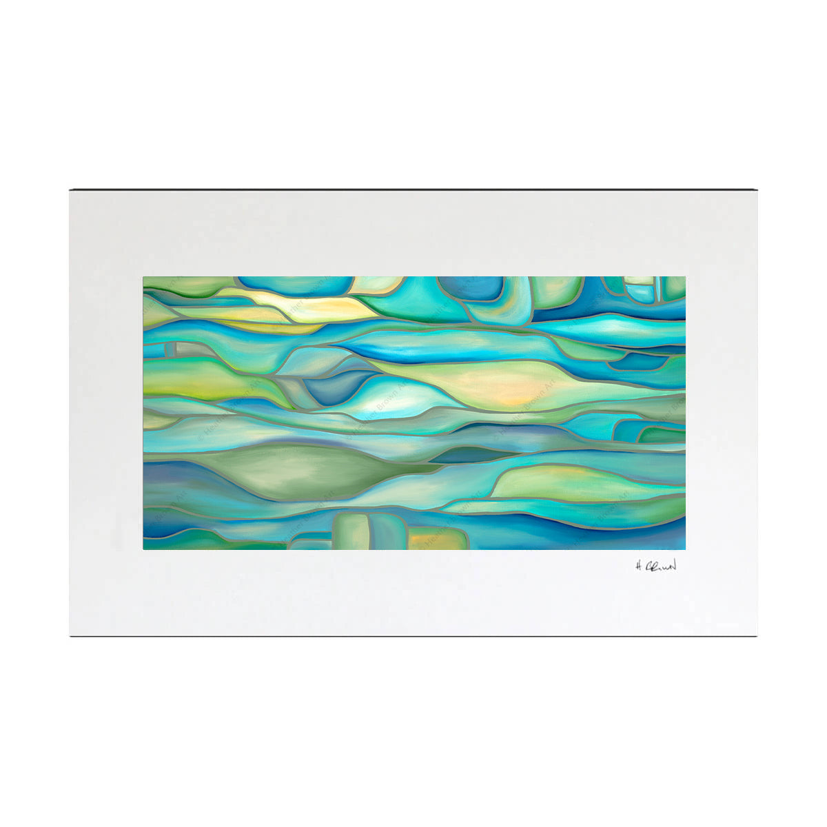 heather brown abstract ocean art matted print
