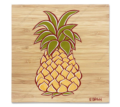 Pineapple - Bamboo wood print of a stylized Hawaiian pineapple by tropical artist Heather Brown