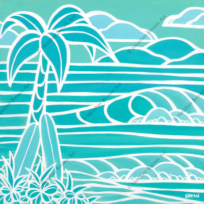 Shades of Hawaii #1 – Blue and white monochrome surf art by Heather Brown