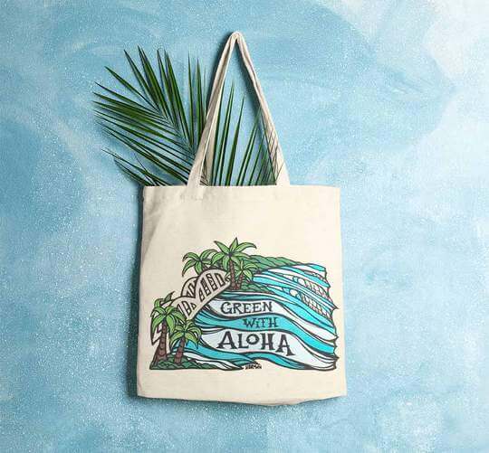 heather brown art green with aloha canvas tote bag