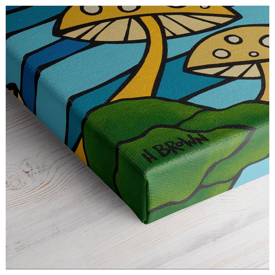 Tropical mushroom canvas wall art by Hawaii artist Heather Brown - gallery wrap detail