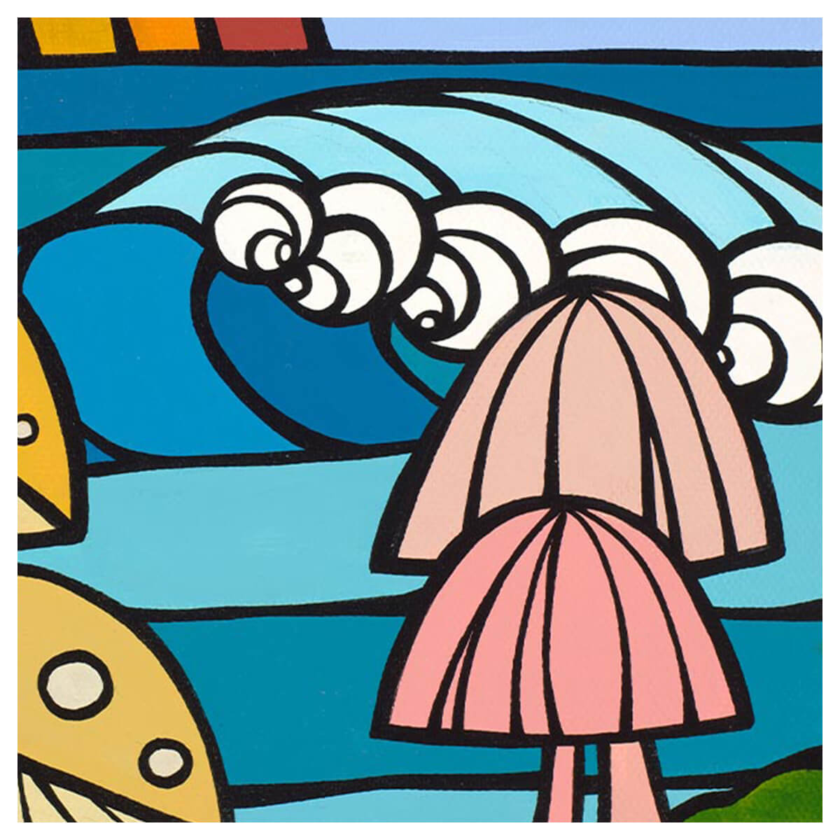 Tropical mushroom art by Hawaii artist Heather Brown - Pink shroom detail 