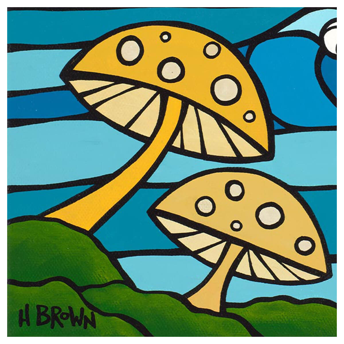 Tropical mushroom art by Hawaii artist Heather Brown - Yellow shroom detail 