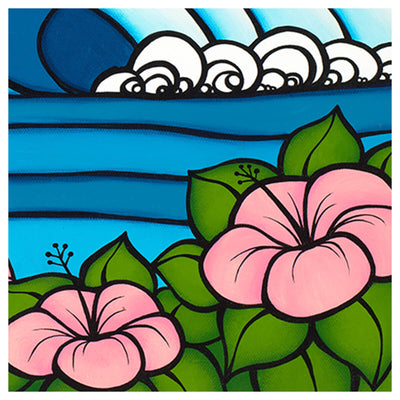 Tropical artwork "Lazy Hibiscus" by Hawaii artist Heather Brown - pink flower detail
