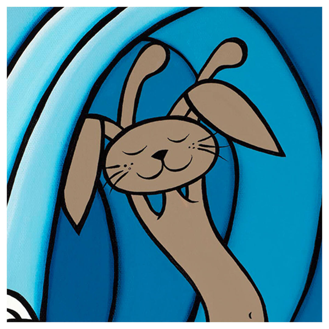 Kids canvas art print by Hawaii artist Heather Brown - surfing bunny detail 1