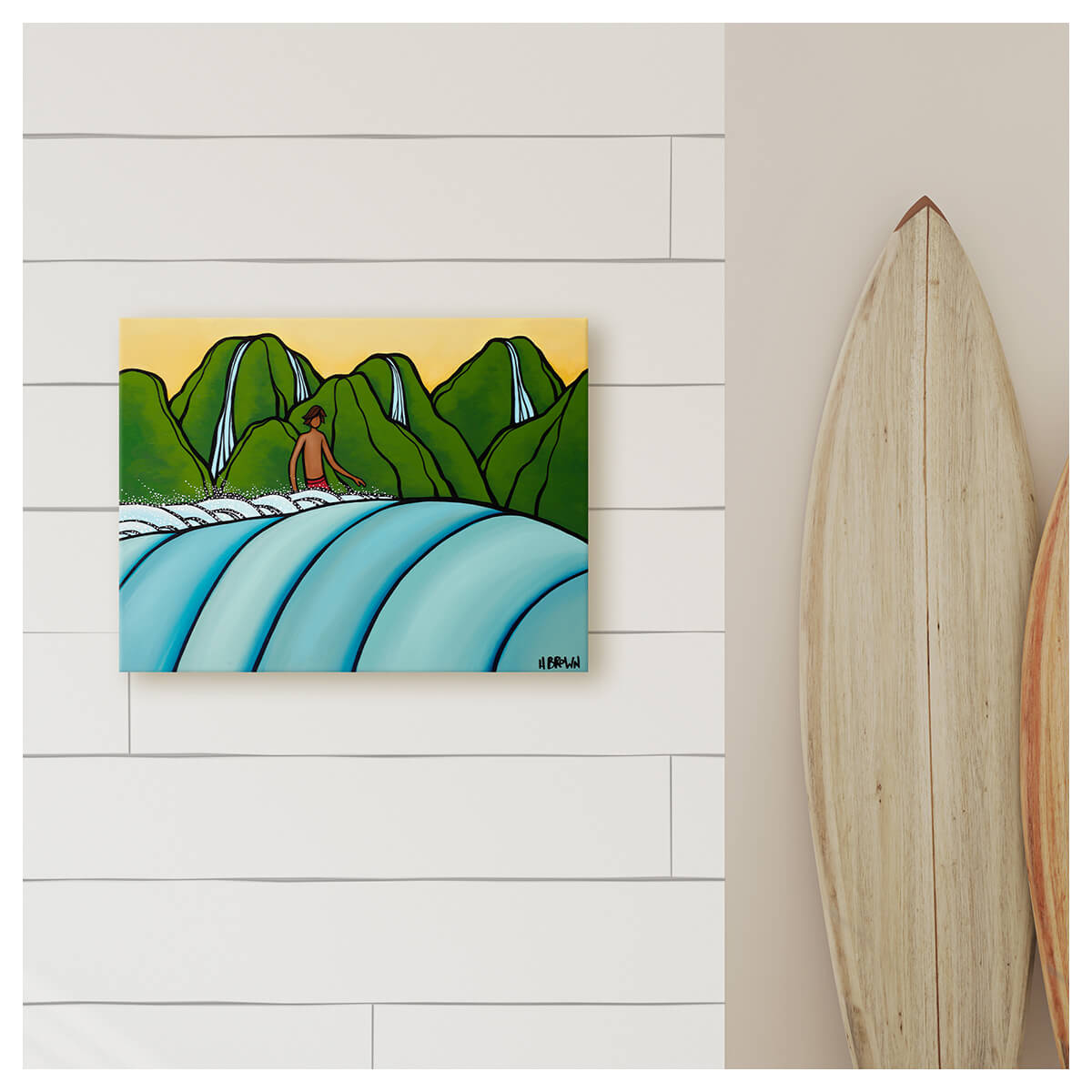 Pinetrees Kauai limited edition surf art canvas print mockup