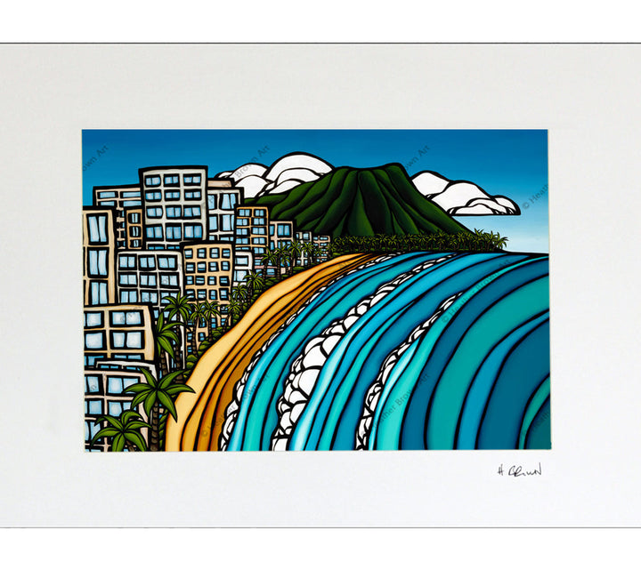 Waikiki - Matted Print on Paper (Mat Only) by Hawaii surf artist Heather Brown
