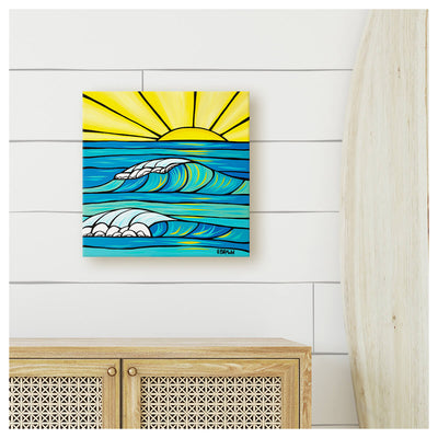 cheerful tropical seascape canvas print of a hawaiian sunrise by surf artist heather brown - wall mockup