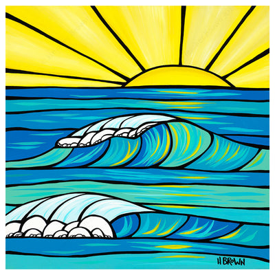 cheerful tropical seascape canvas print of a hawaiian sunrise by surf artist heather brown