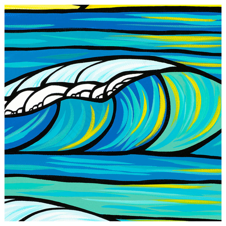 cheerful hawaii seascape art print "lucky sunrise" by Kauai surf artist heather brown - wave detail