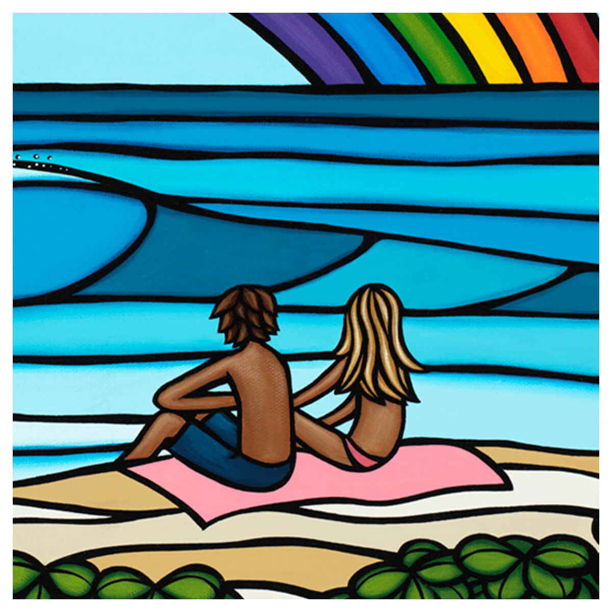 Hawaiian rainbow beach art by Heather Brown - Couple detail