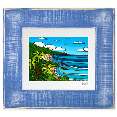 matted tropical seascape art print of outer island paradise by Kauai artist Heather Brown - framed