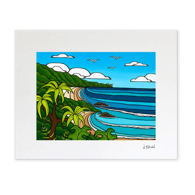 matted tropical seascape art print of outer island paradise by Kauai artist Heather Brown