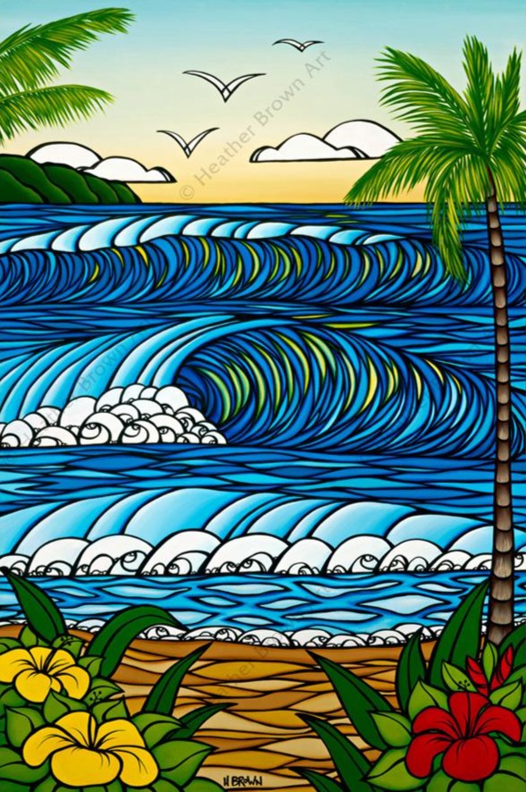 A Day in Paradise - Painting of a beautiful view from a Hawaiian Beach by tropical artist Heather Brown