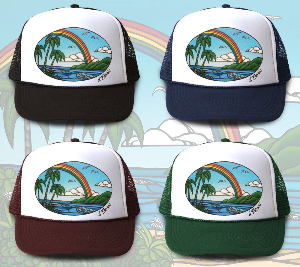 Anuenue Trucker Hat by Hawaii artist Heather Brown