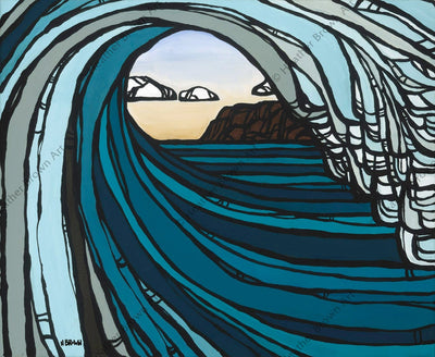 Matted print of Barrel View by surf artist Heather Brown
