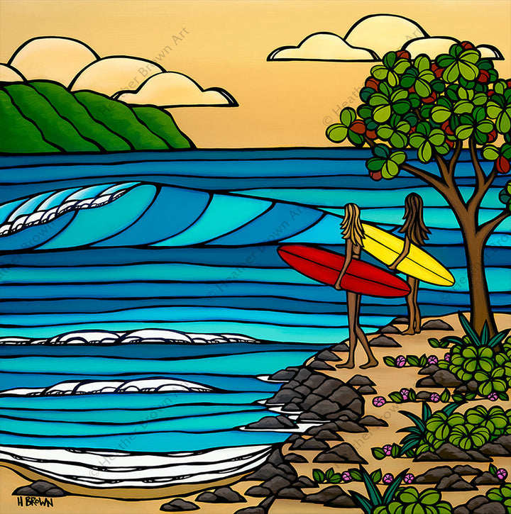 Best Friends - Matted print of two best friends out for a day of sun and surf together by Heather Brown