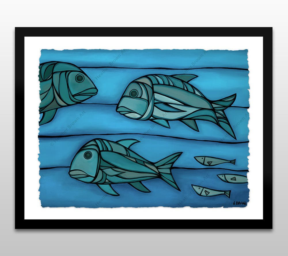 Blue Uluas - Black Framed Deckled Paper Print by Heather Brown