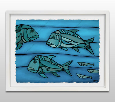 Blue Uluas - White Framed Deckled Paper Print by Heather Brown