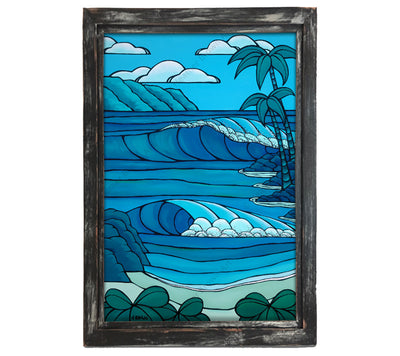 Classic Black Frame - Blue Waimea by tropical beach artist Heather Brown