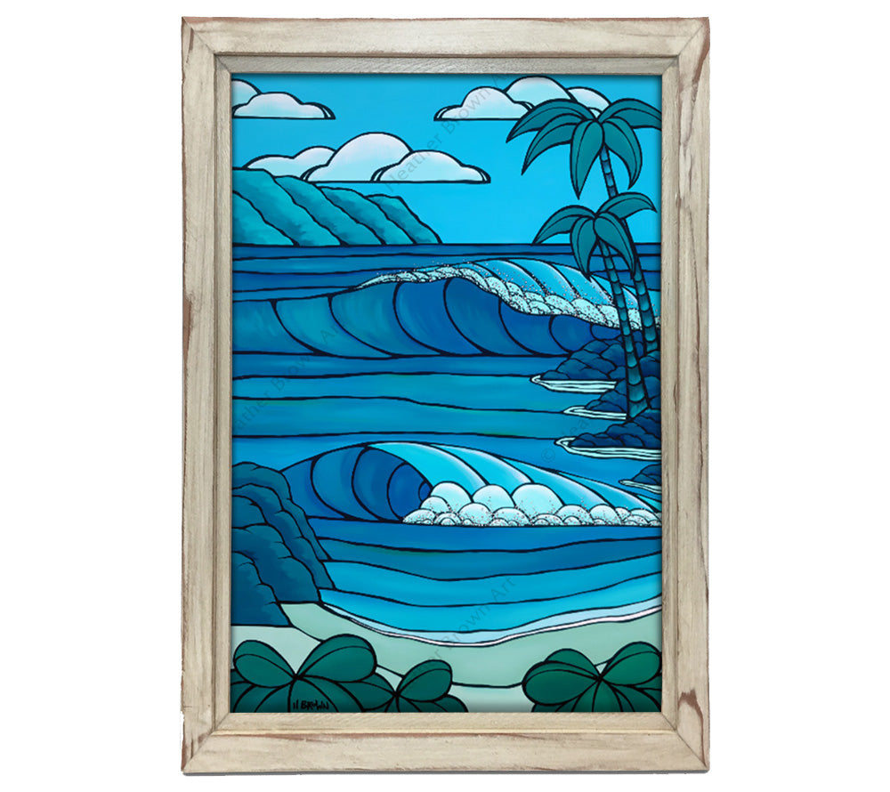 Classic White Frame - Blue Waimea by tropical beach artist Heather Brown