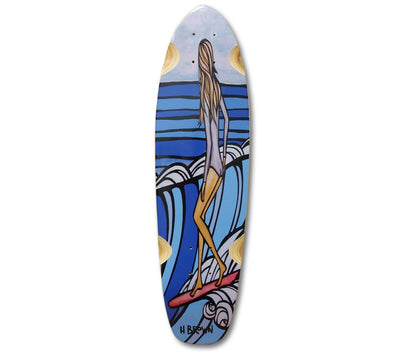 Skateboard with a surfer girl catching waves - Art by Heather Brown
