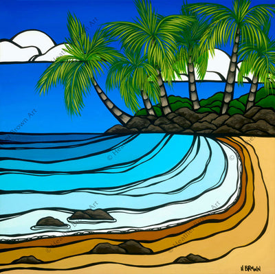 "Calm Waters" Matted Paper Print by Tropical Artist Heather Brown features the sandy beaches and beautiful waters of Hawaii!