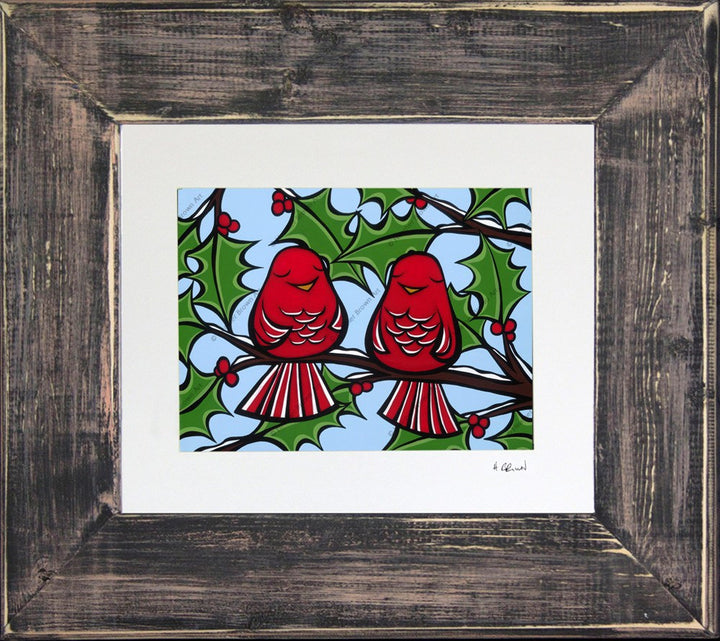 Framed and matted print of Holiday Birds by Heather Brown