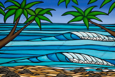 Hawaii themed painting of Chuns Reef, a popular surf spot on Oahu by Heather Brown