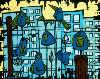 City Birds - Limited edition canvas with free silk screen artwork by Heather Brown