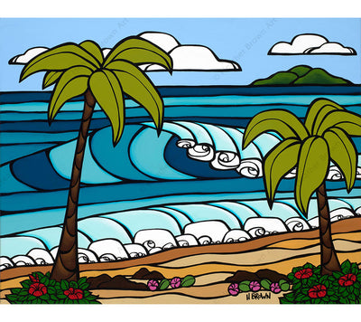 Coastal Palms - Tropical Painting from Heather Brown Art of serene palm trees framing a classic Hawaiian beach scene.