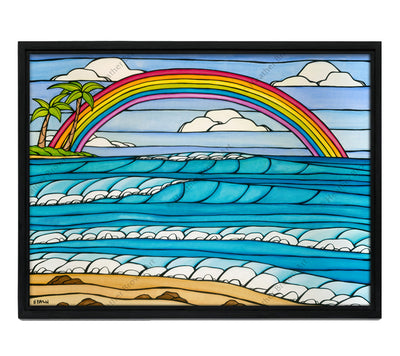 Classic Black Frame - Painting of a beautiful Hawaiian rainbow scene by surf artist Heather Brown