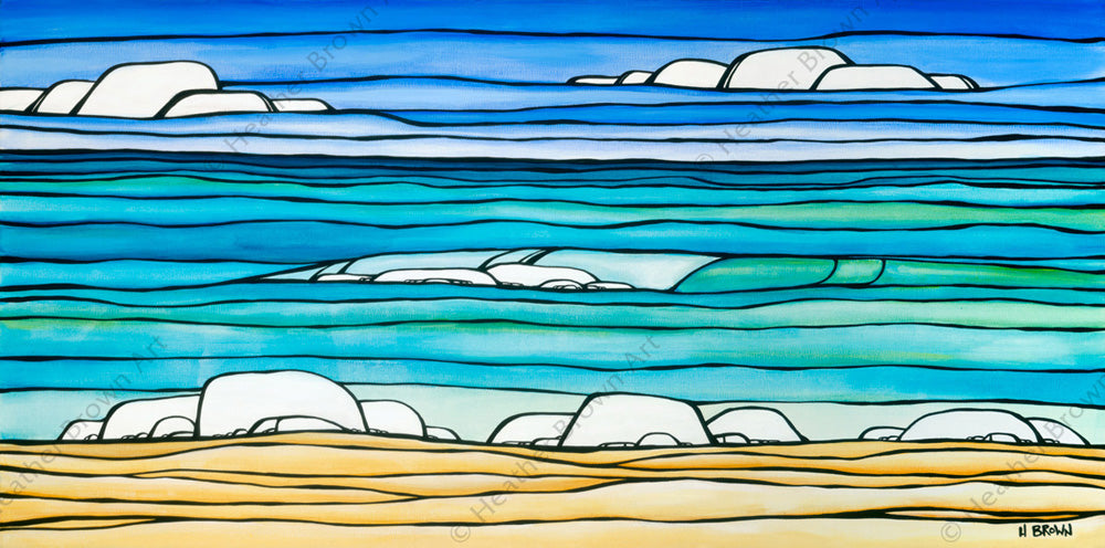 Daydream Sea - Painting of a serene tropical seascape with the water reflecting many shades by tropical artist Heather Brown