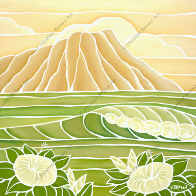 Painting by Heather Brown featuring an iconic view of Diamond Head crater.