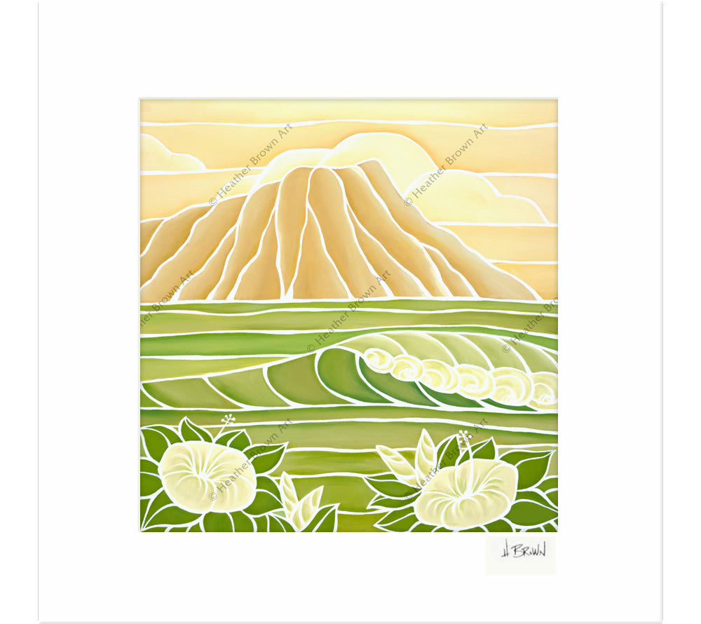 Diamond Head Sunrise Matted Print by Heather Brown