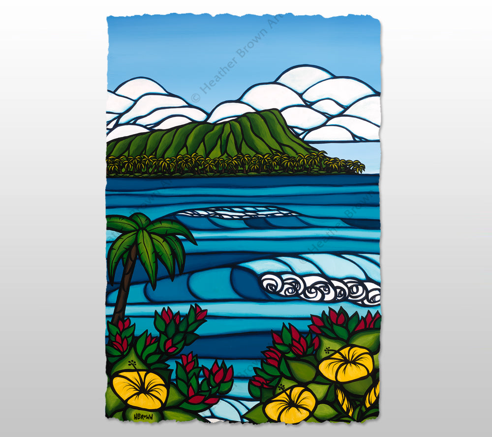 Diamond Head - Deckled Paper Print by Heather Brown