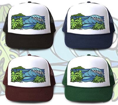 "Diamond Head Waves" Trucker Hat is available in four hat colors